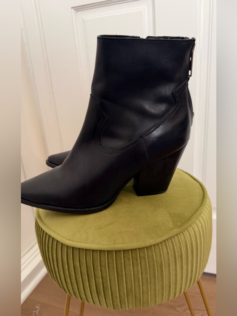 Jeffrey Campbell Black Leather Pointed Ankle Boots